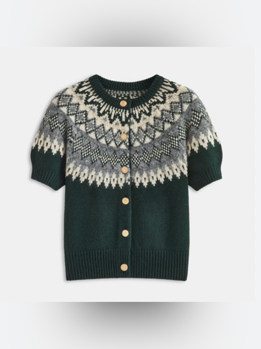 NEW Commense  Fair Isle  Cashmere  Blend Short-Sleeve Knit Cardigan  Size Large